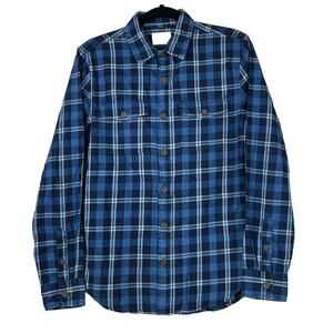 Mutual Weave Dress Shirt Mens Small Blue Plaid Button Up Long Sleeve Pockets